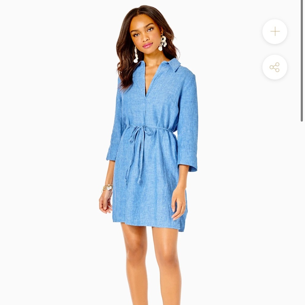 Lilly Pulitzer Pilar Tunic Dress Women’s Size Large 100% Linen Sea Salt Blue